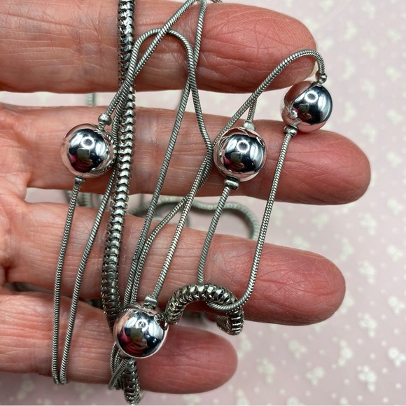 Silver Tone Triple Strand Chain Necklace With Accent Beads - Picture 5 of 6